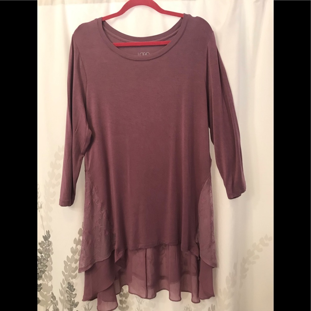 LOGO by Lori Goldstein dusky lilac tunic top Sz L